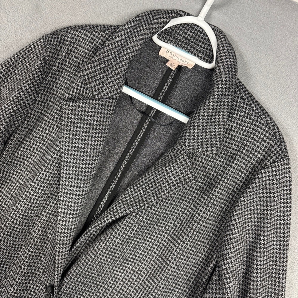 Philosophy Blazer Coat Womens 1X Black White Houndstooth Single Button Longline